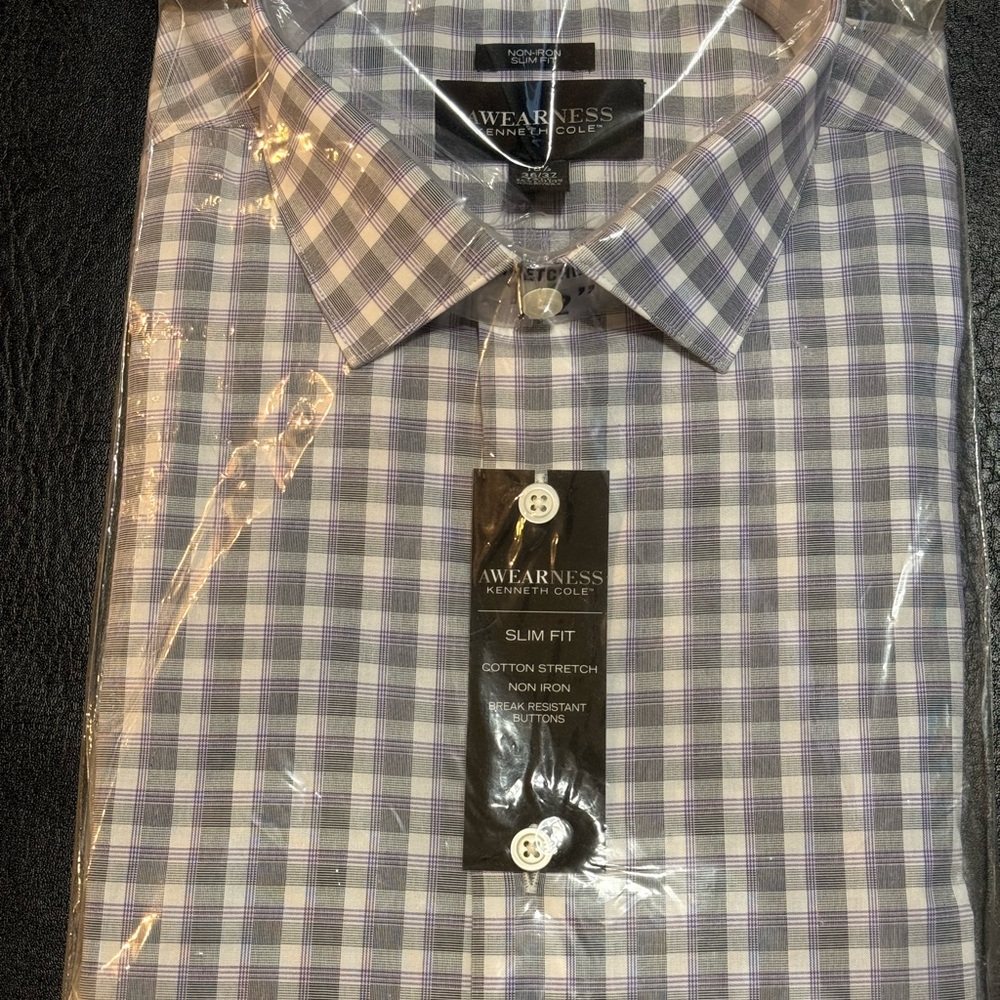 Kenneth Cole Men's Checkered Shirt - Purple and White